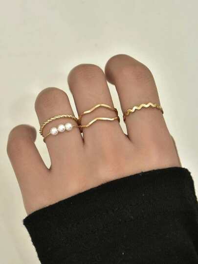 5pcs Faux Pearl Decor Ring