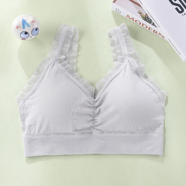 

Girls Ruched Frill Trim Bralette, Light grey