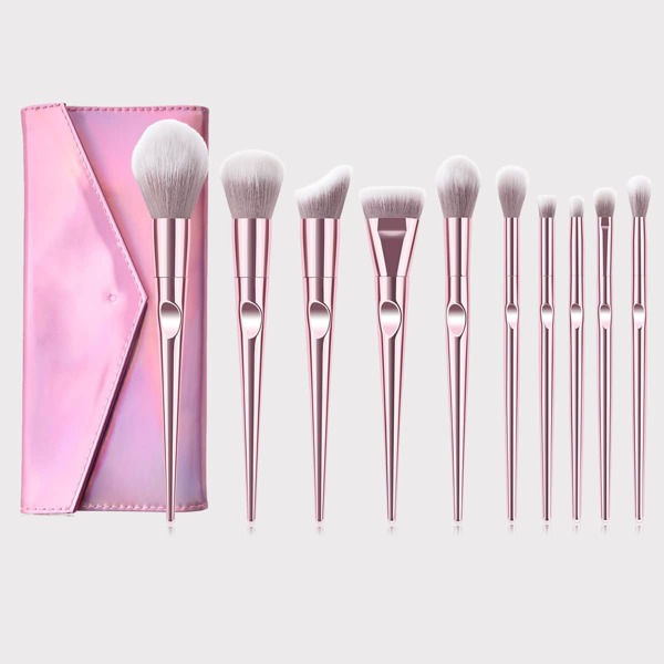 

10pcs Makeup Brush Set & 1pc Storage Bag, Pink