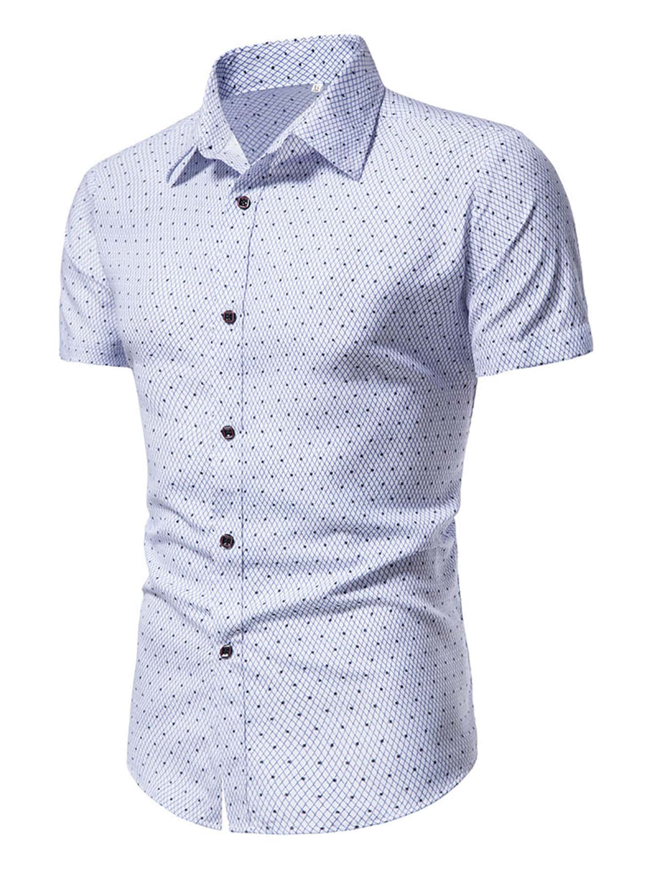 Manfinity Homme Men Argyle Print Button Up Shirt - Blue and White - View 1