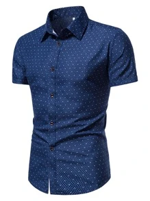 Manfinity Mode Men Argyle Print Button Up Shirt - Navy Blue - View 1