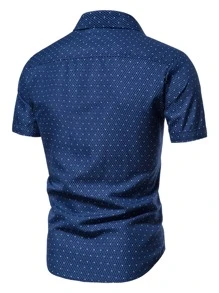 Manfinity Mode Men Argyle Print Button Up Shirt - Navy Blue - View 2