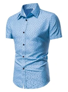 Manfinity Homme Men Galaxy Print Button Up Shirt - Blue - View 1