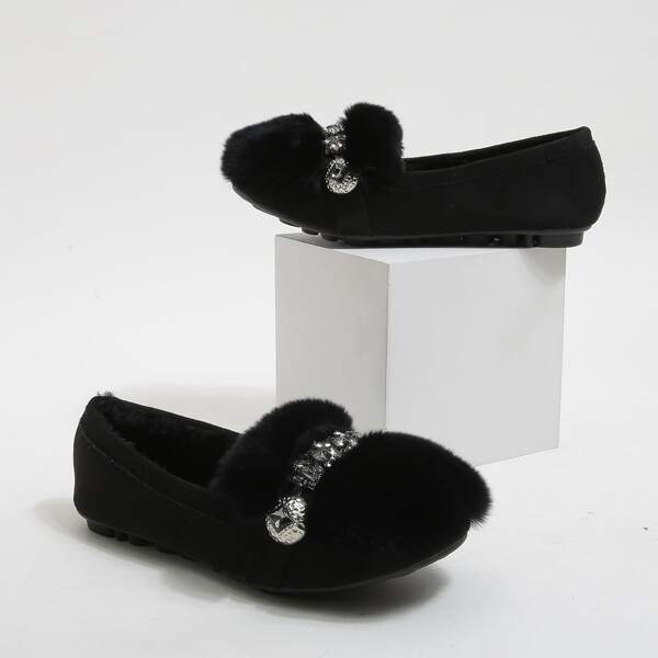 

Gemstone Decor Fluffy Flats, Black