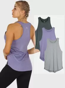 3 Unids/set Ropa Deportiva Sin Mangas Con Cuello Redondo Y Diseño De Espalda Cruzada - Multicolor - Ver 1