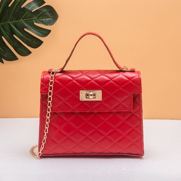 

Twist Lock Quilted Flap Square Bag, Red
