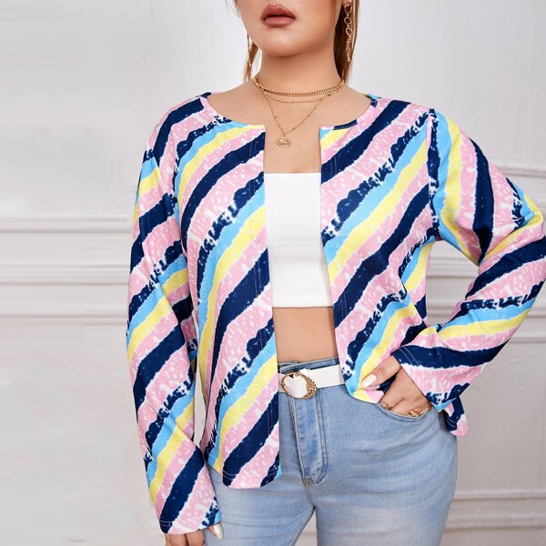 

Plus Diagonal Striped Open Front Jacket, Multicolor