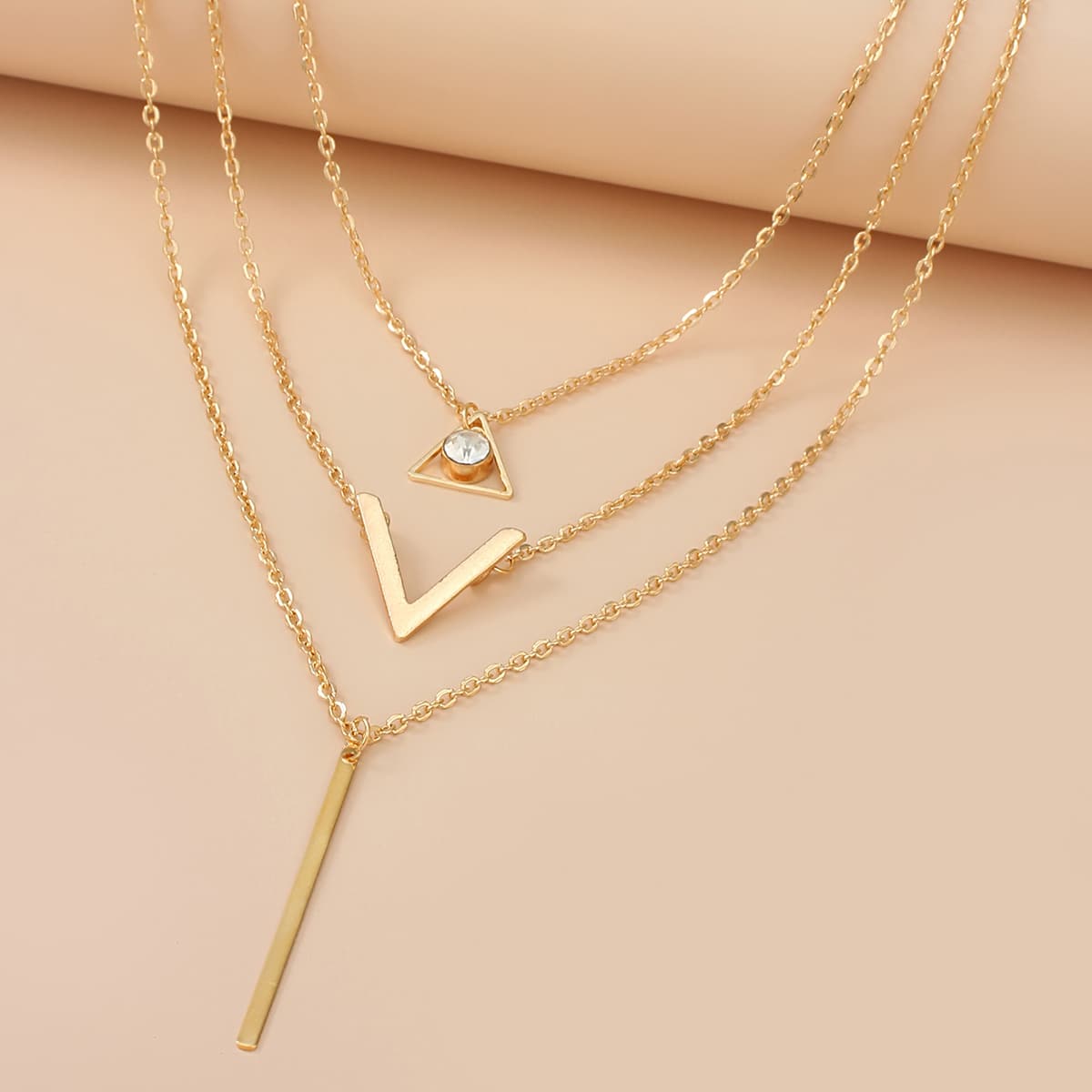 

Rhinestone Decor Layered Chain Necklace, Gold