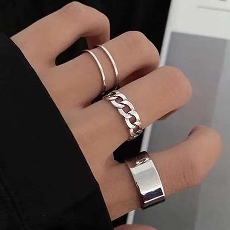 

3pcs Chain Design Ring, Silver