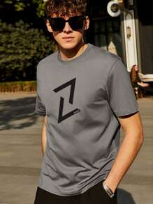 Men Letter Graphic Tee - Dark Grey - View 4