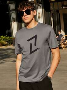 Men Letter Graphic Tee - Dark Grey - View 5