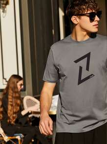 Men Letter Graphic Tee - Dark Grey - View 6