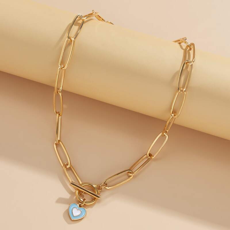 

Heart Decor Chain Necklace, Blue