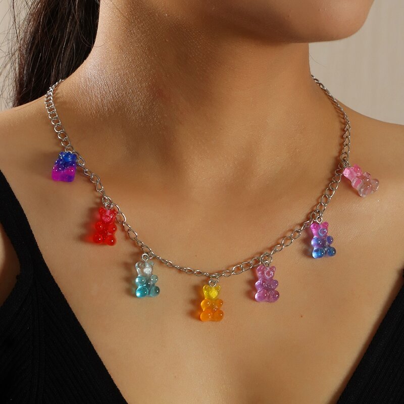 

Bear Decor Chain Necklace, Multicolor