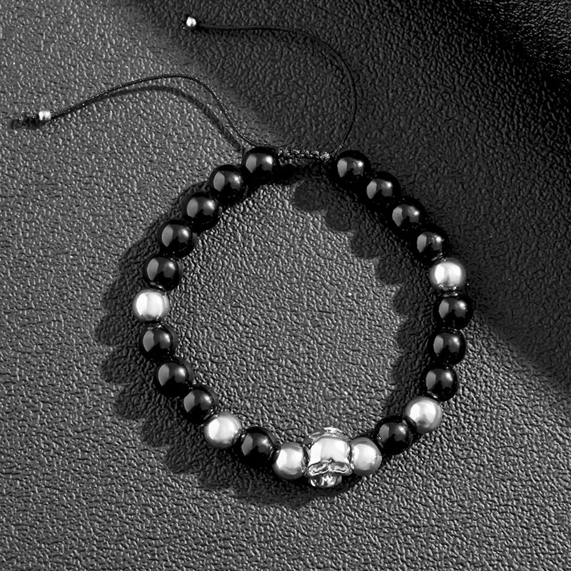 

Guys Skull Decor Beaded Bracelet, Silver