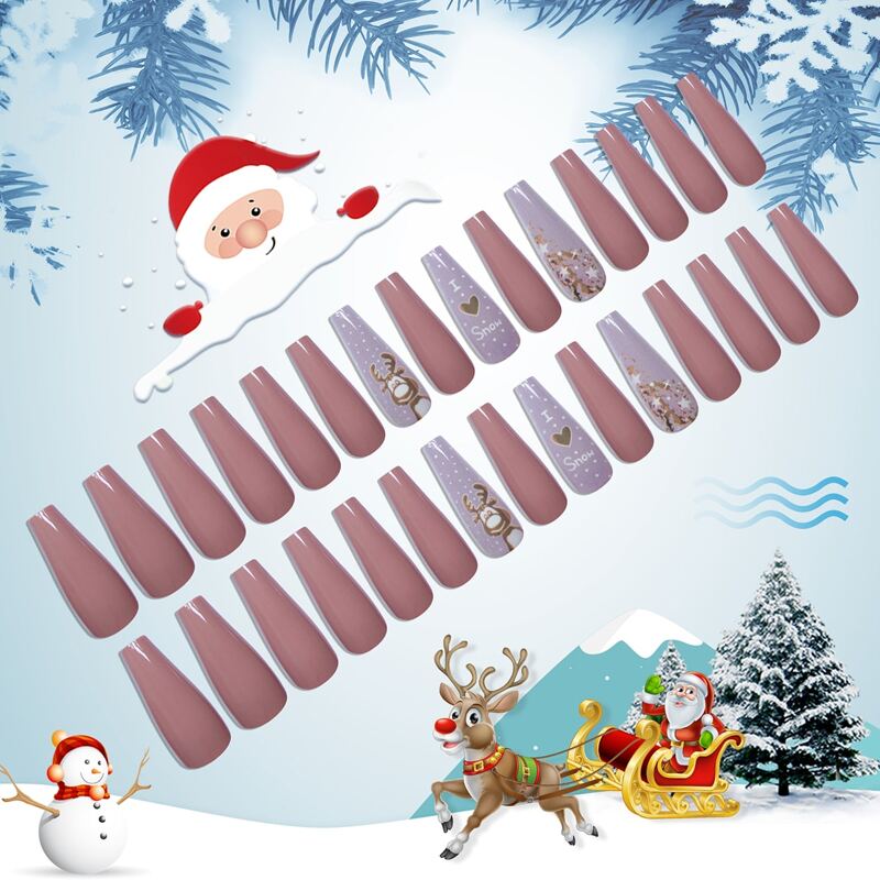 

30pcs Christmas Cartoon Graphic Fake Nail & 5pcs Nail Art Tool, Multicolor