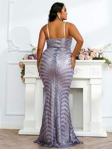 seomiscky Plus Mermaid Hem Sequin Floor Length Prom Dress - Dusty Purple - View 2