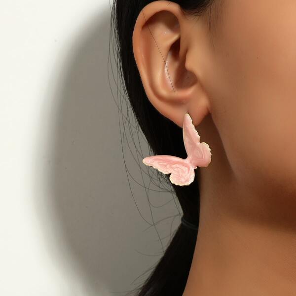 

Butterfly Design Stud Earrings, Pink