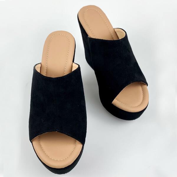 

Suede Wide Fit Platform Sandals, Black