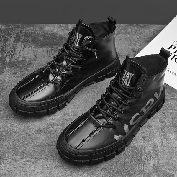 

Men Letter Graphic Lace Up Front Boots, Black