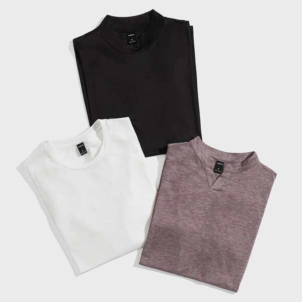 

Men 3pcs Solid Tee, Multicolor