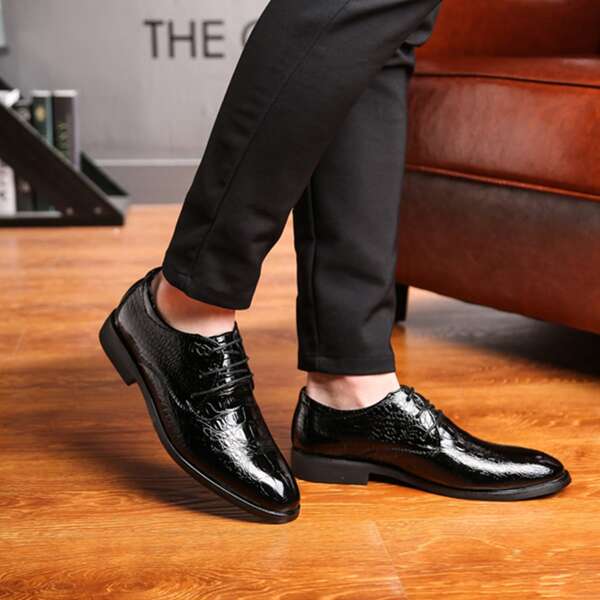 

Men Croc Embossed Lace-up Front Dress Shoes, Black
