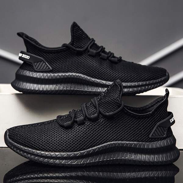 

Men Letter Graphic Lace Up Decor Mesh Sneakers, Black