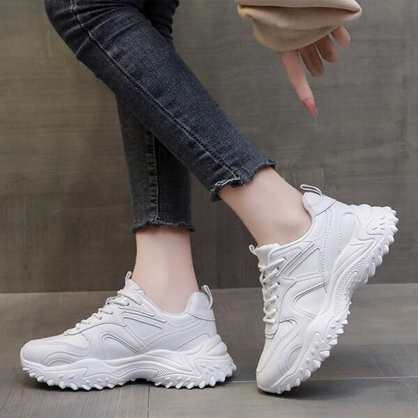 

Minimalist Lace-up Front Chunky Sneakers, White