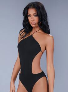 SHEIN BAE Cut Out Tie Backless Halter Bodysuit - Black - View 6