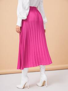 Solid Longline Pleated Skirt - Hot Pink - View 2