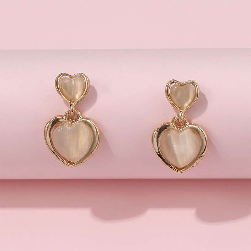 

Heart Drop Earrings, Gold