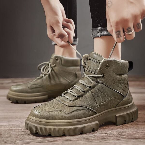 

Men Minimalist Lace-up Front Hiking Boots, Khaki