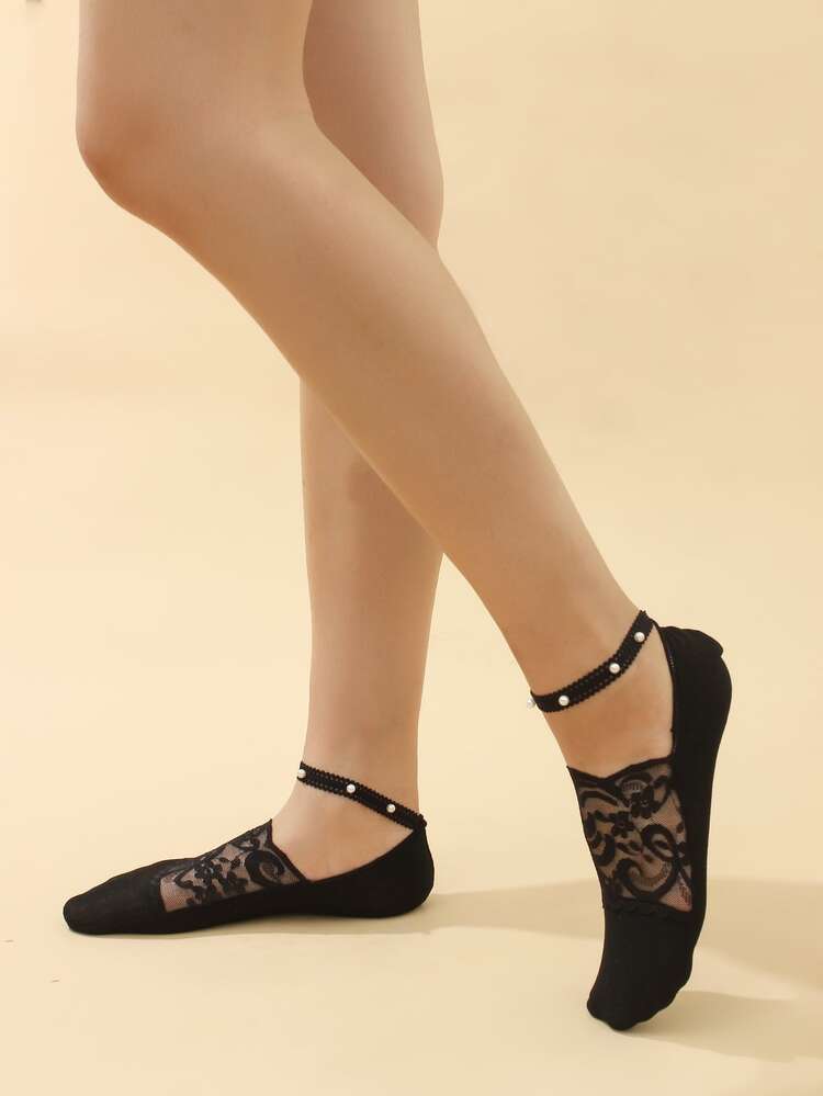 Faux Pearl Decor Invisible Socks