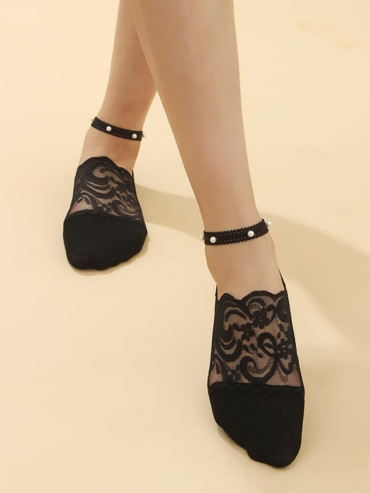 Faux Pearl Decor Invisible Socks