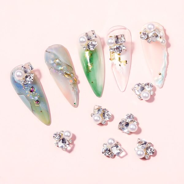 

10pcs Faux Pearl & Rhinestone Decor Nail Art Decoration, White
