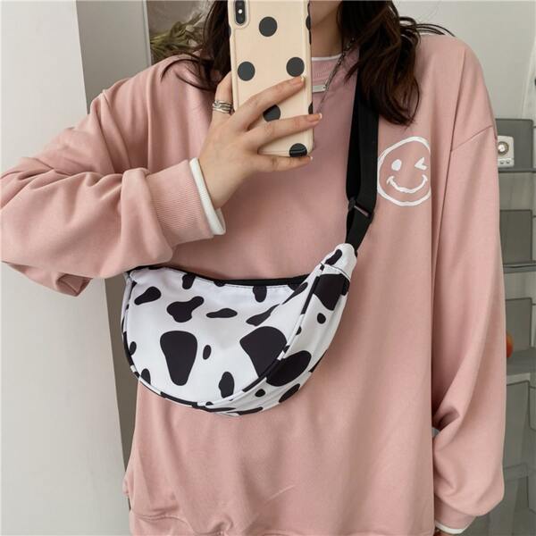 

Cow Pattern Crossbody Bag, Black and white