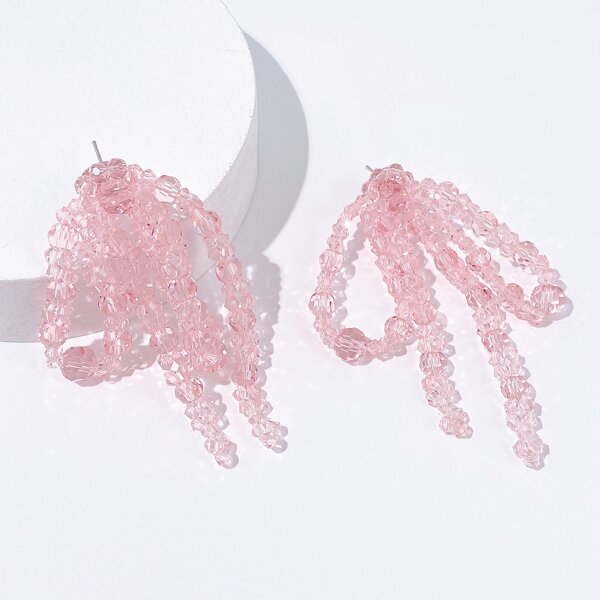 

Crystal Beaded Bow Knot Decor Earrings, Baby pink
