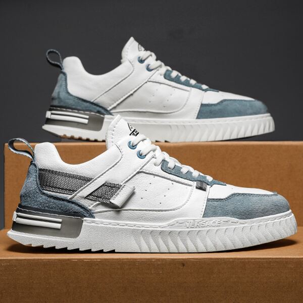 

Men Letter Patch Colorblock Lace-up Front Sneakers, Blue and white