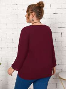 EMERY ROSE Áo sơ mi Plus Size Nút Dây kéo màu trơn Giải trí - Màu Đỏ Sâu - Xem 2