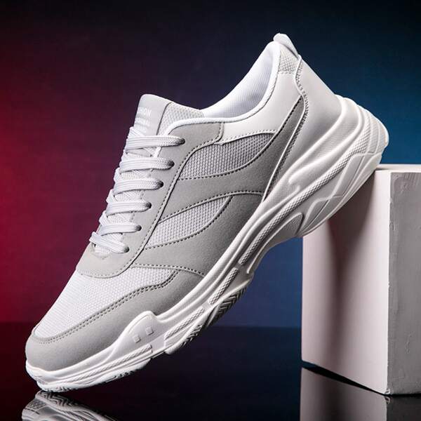 

Men Breathable Lace-up Front Sneakers, Grey