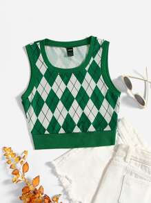 SHEIN Qutie Top tank con patrón de rombo - Multicolor - Ver 1
