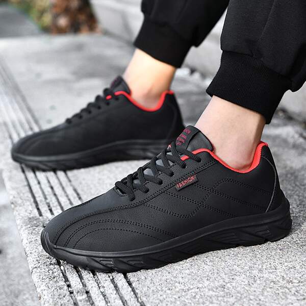 

Men Minimalist Lace Up Front Sneakers, Black