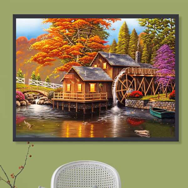 

House Print DIY Diamond Unframed Painting, Multicolor