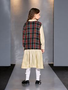 SHEIN Girls Tartan Ruffle Hem Bow Front Dress - Multicolor - View 3