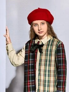 SHEIN Girls Tartan Ruffle Hem Bow Front Dress - Multicolor - View 4