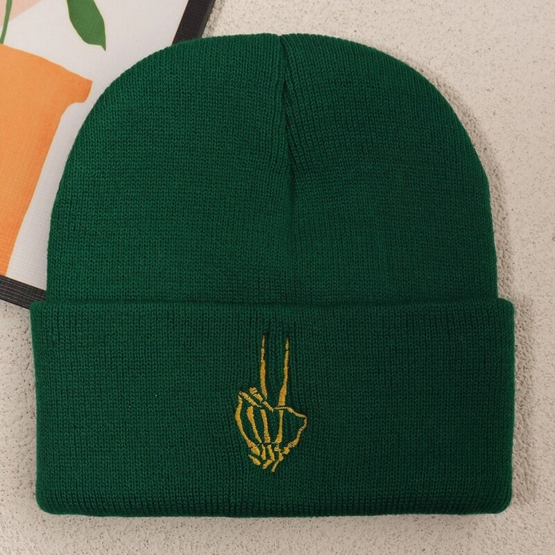 

Guys Skeleton Embroidery Knit Hat, Dark green