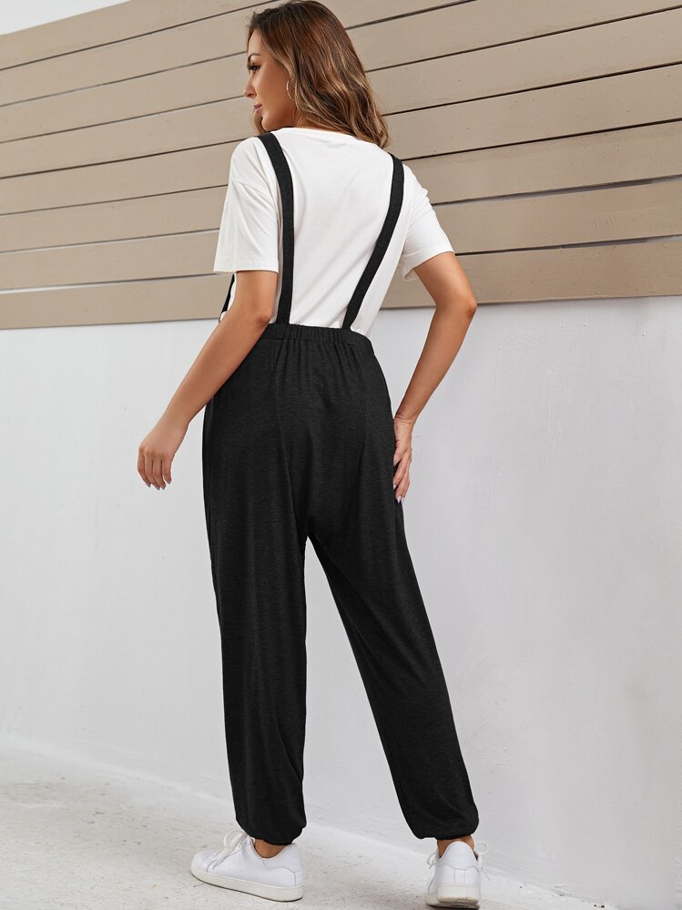 SHEIN Maternity Buttoned Strap Overall Jumpsuit - Black - View 2