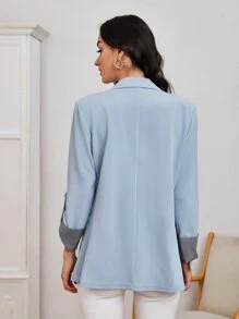 SHEIN LUNE 優雅鈕扣純色女士西裝外套 - 淺藍色 - 查看 2