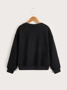 SHEIN Girls Fire Print And Letter Graphic Drop Shoulder Sweatshirt - Black - View 2