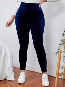 SHEIN LUNE Plus High Waist Velvet Leggings